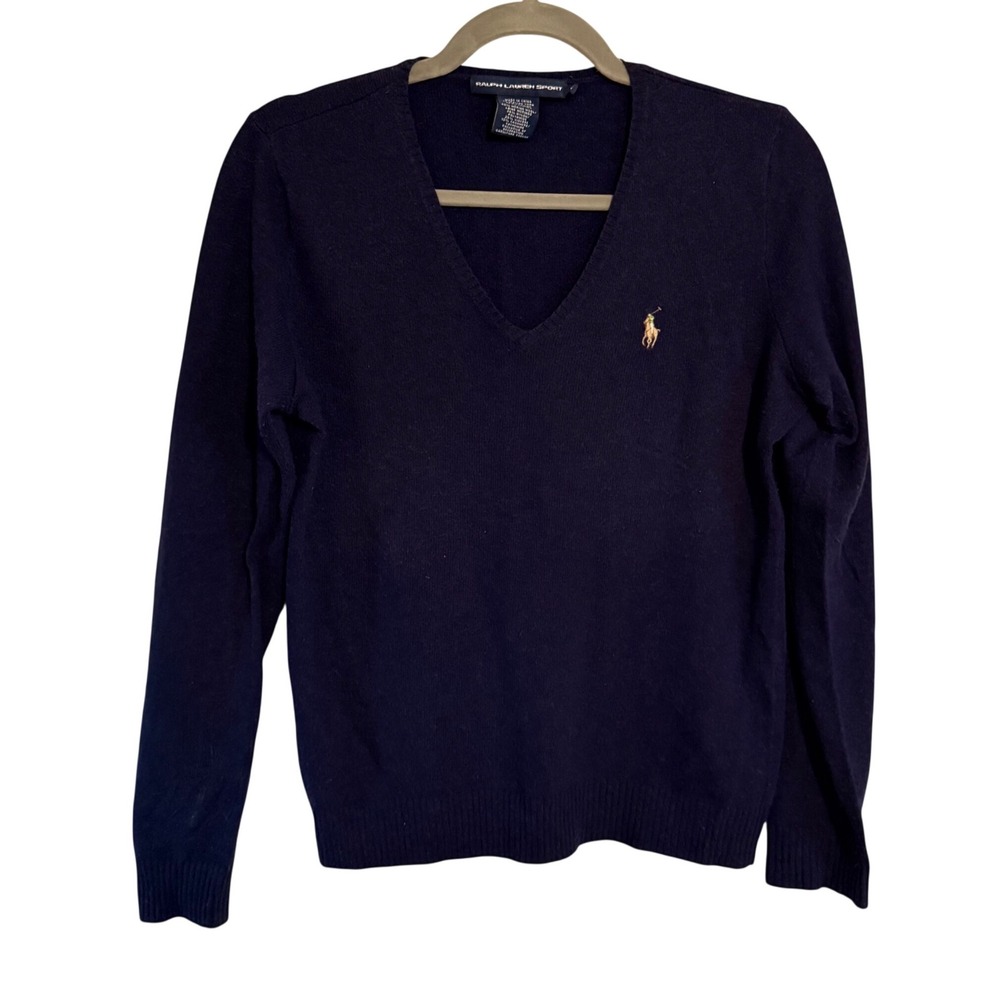 Ralph Lauren Sport Navy Blue Merino Wool Cashmere Sweater Large Preppy Classic